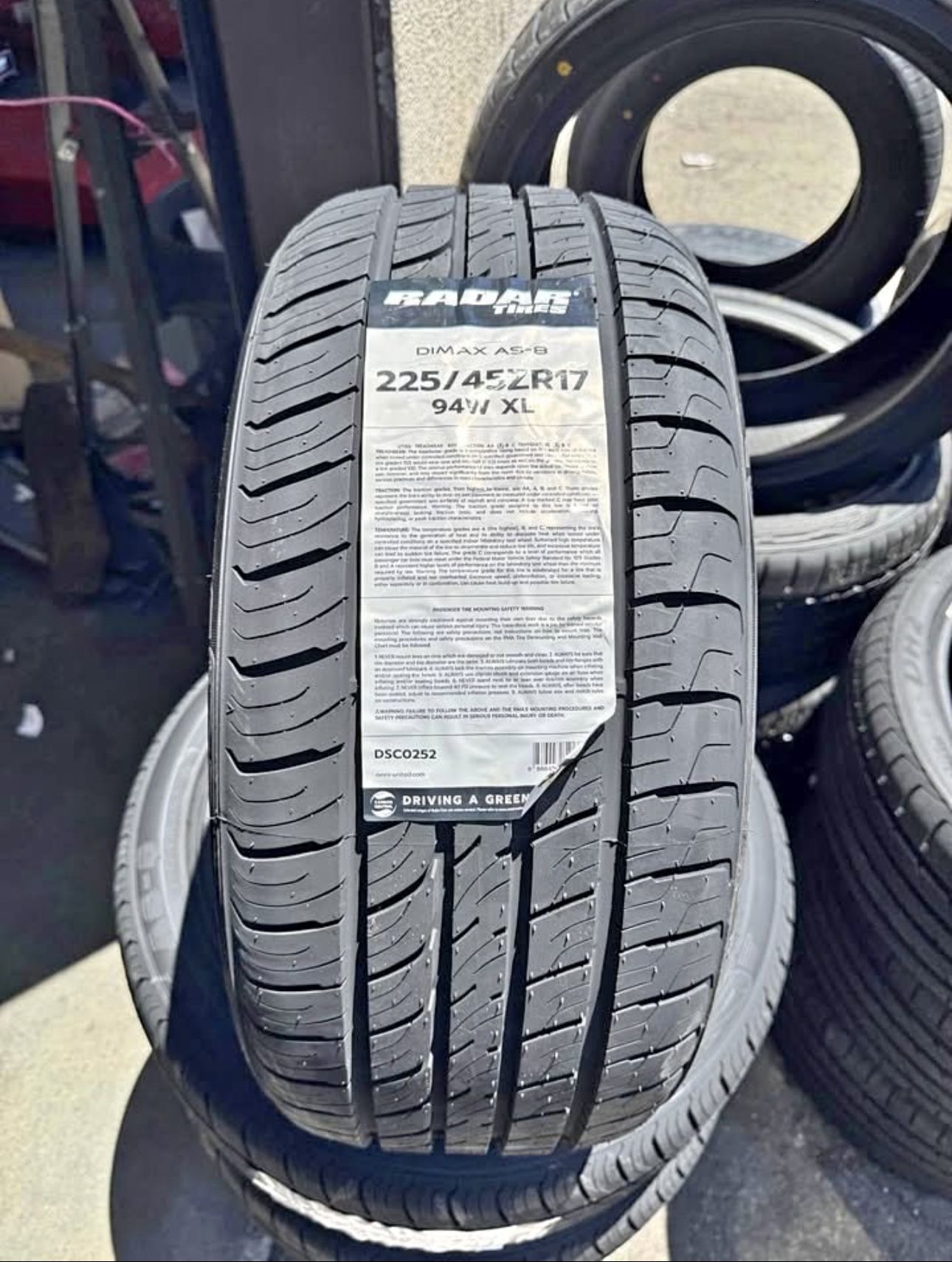 225/45R17 Radar Dimax AS8 Brand new 4 tires Free Mount Balance installed 225/45/17 llantas