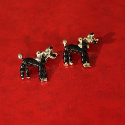 mid-century black poodle brooch set