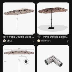 15FT Patio Double Sided Umbrella Crank Garden Beige