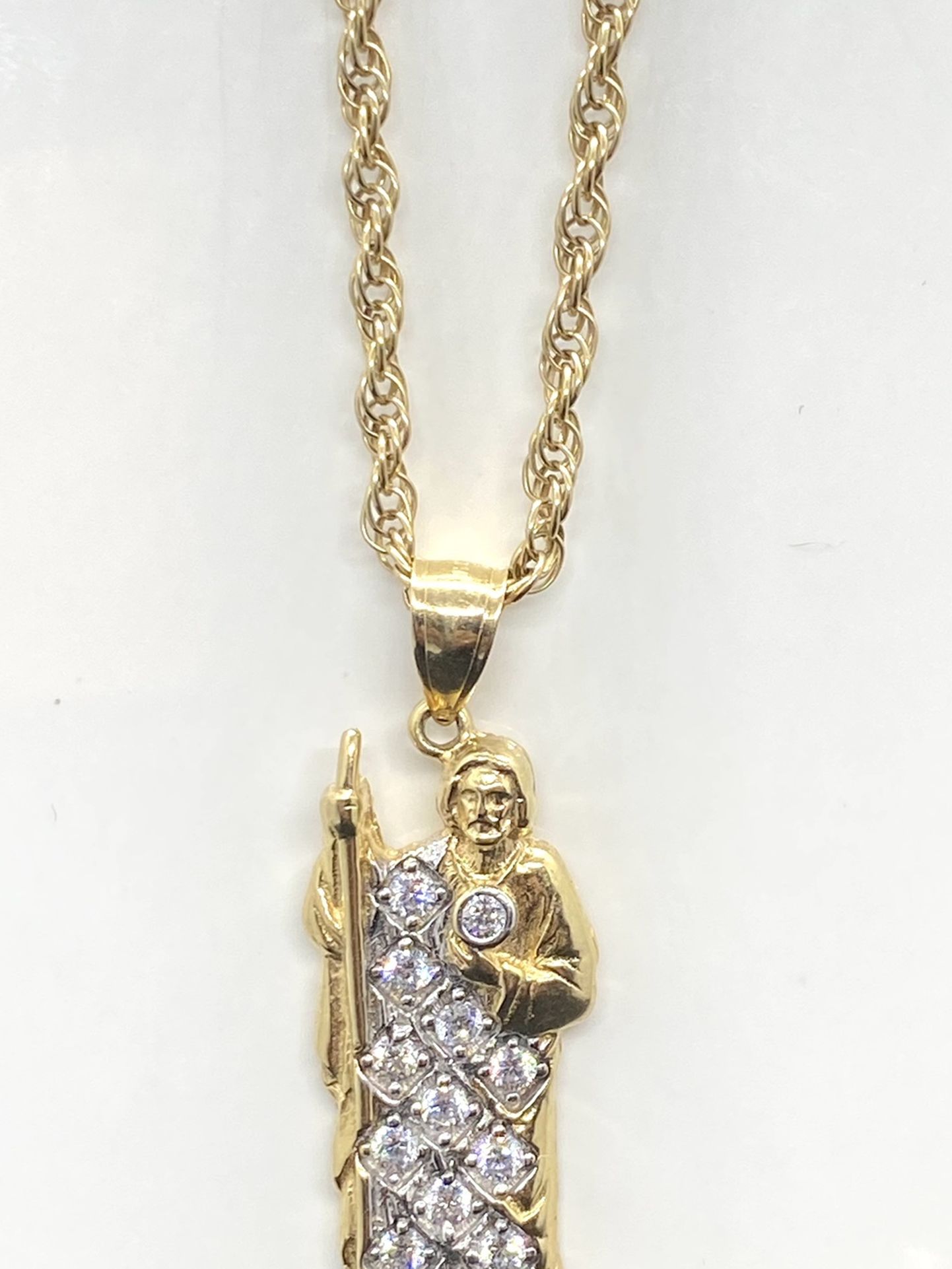 14k Solid Gold St Jude Pendant / W Chain