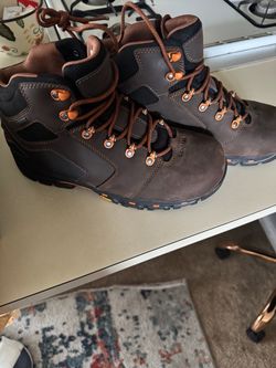Brown Leather Hiking Boots with Orange Lace Hardware
