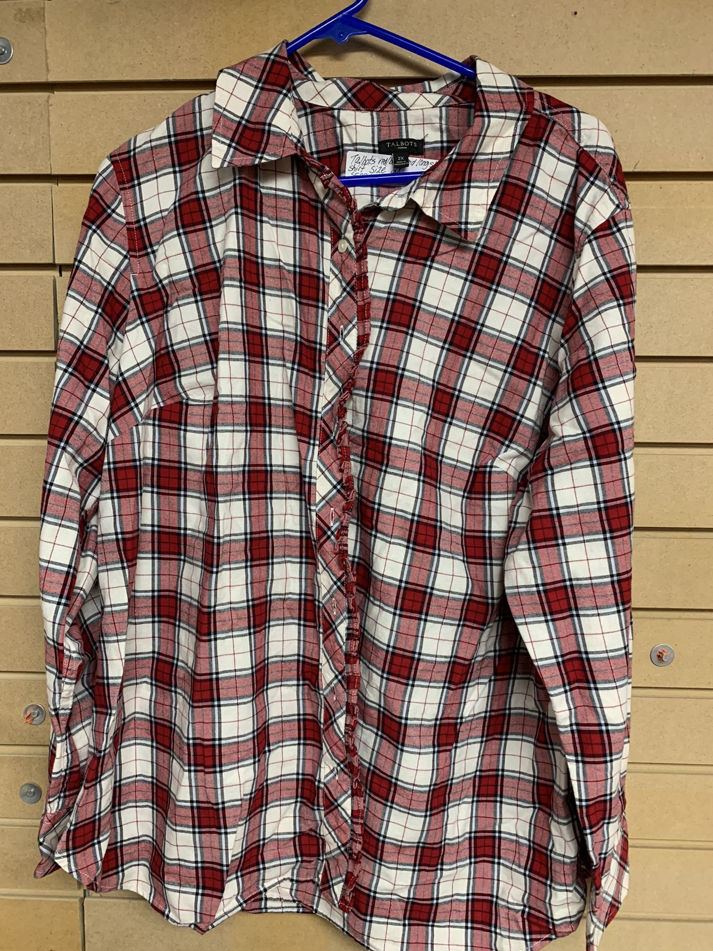 Talbots red and black plaid long sleeve shirt size 2X