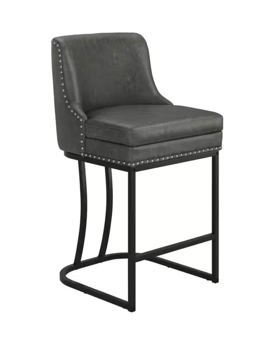 26 in. Black Gray Faux Leather Upholstered Counter Height Bar Stool with Double Cushion Bar Stool