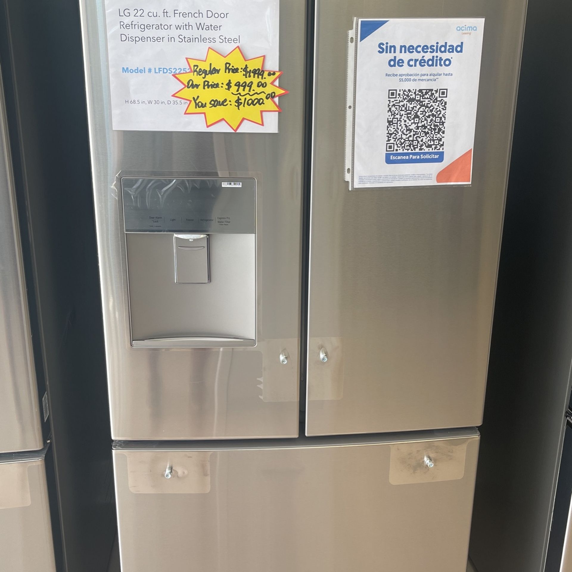 30 in. W 22 cu. ft. French Door Refrigerator with Water Dispenser in Stainless Steel