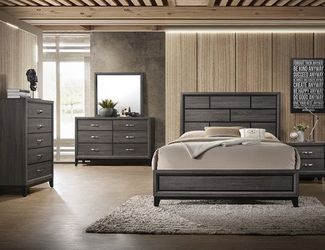 KING Gray 4pc Bedroom Set Bed Dresser Mirror Nightstand Optional Chest, extra nightstand,