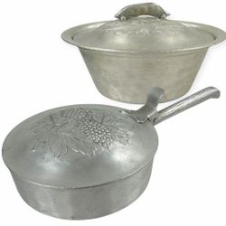 Vintage Everlast Hand Forged Aluminum Pea Vine Casserole & Grape Silent Butler