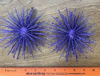 Set of 2 Purple Glitter 3D Starburst / Snowflake Ornaments - 5"