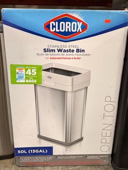 Clorox Stainless Steel Open Top Slim Waste Bin Brand New In Box
