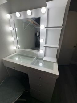 ✨️Hollywood Style Vanity Makeup Desk with LED Lights + Gray Chair Included ✨