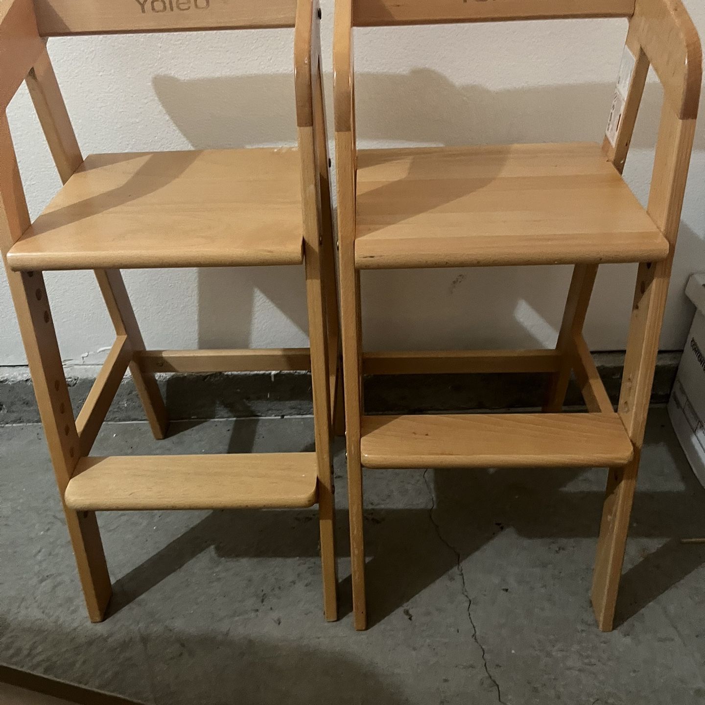 Set Of Two (2) Wood Kids Toddler Dining Chairs Adjustable High Chair