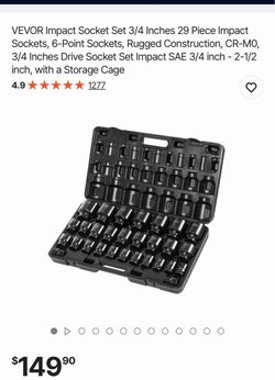 VEVOR 3/4 Inch Drive Impact Socket Set 29-Piece/tools/impact set