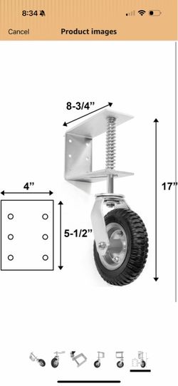Stark USA 8-Inch Universal Flat-Free Gate Wheel, Spring-Loaded 360° Swivel Gate Caster, Heavy-Duty Fence Support Wheel for Wood, Vinyl & Chain Link Ga