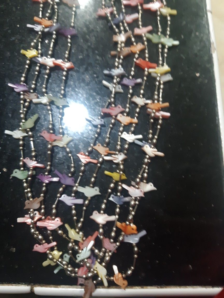 Mother Of Pearl Birds Fetish NECKLACE,