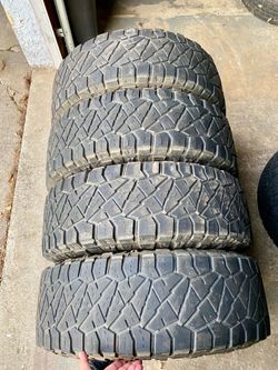 4) 285/75/17 Nitto Ridge Grappler Tires  Equal to 34x11.50x17  Two tires measure 8-9/32 Two tires measure 6-7-32  Load Range C  DOT 3221  $375 for 4