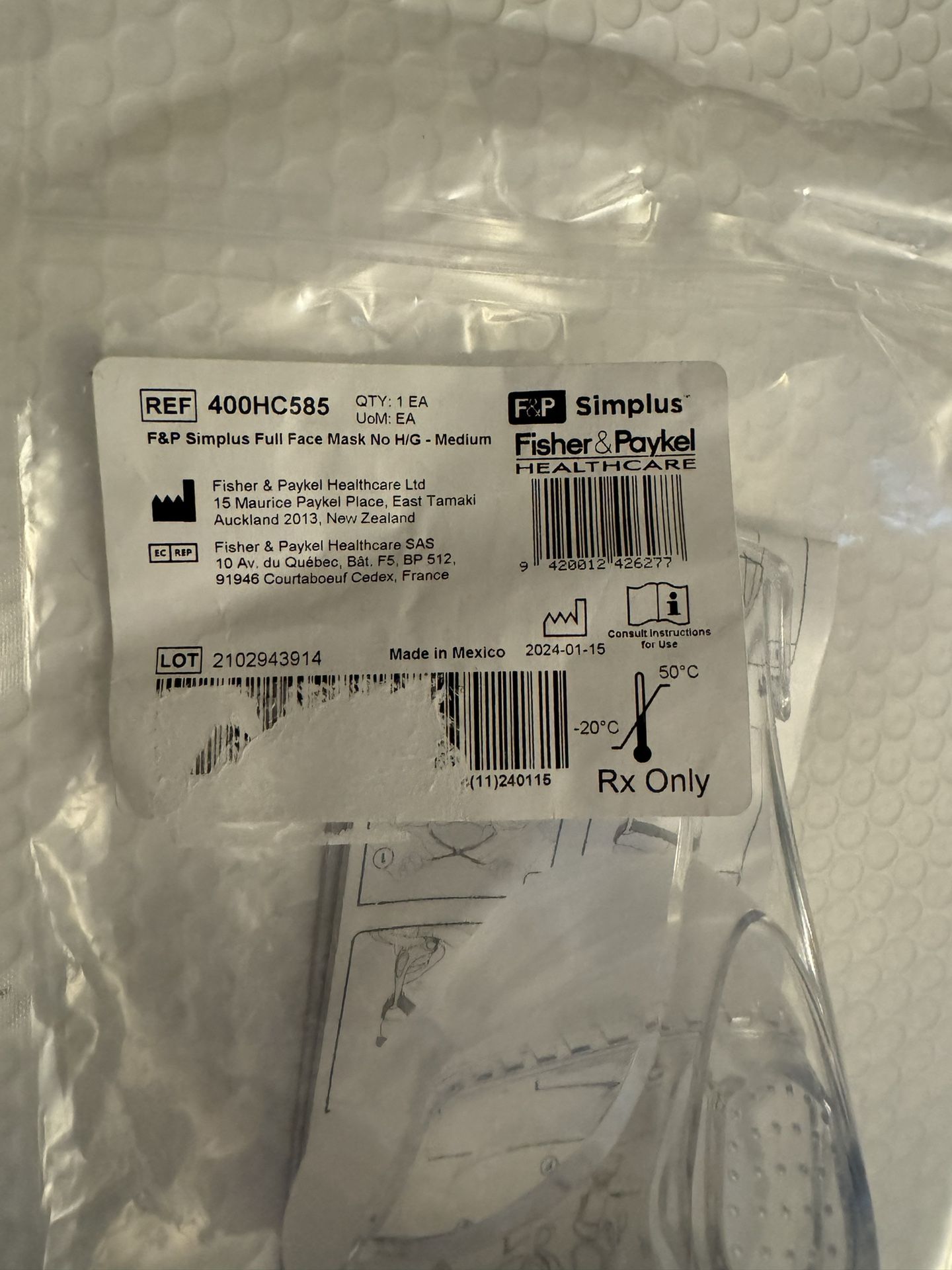 Fisher & Paykel 400H585 F&P Simplus Full Face Mask No H/G - Medium 