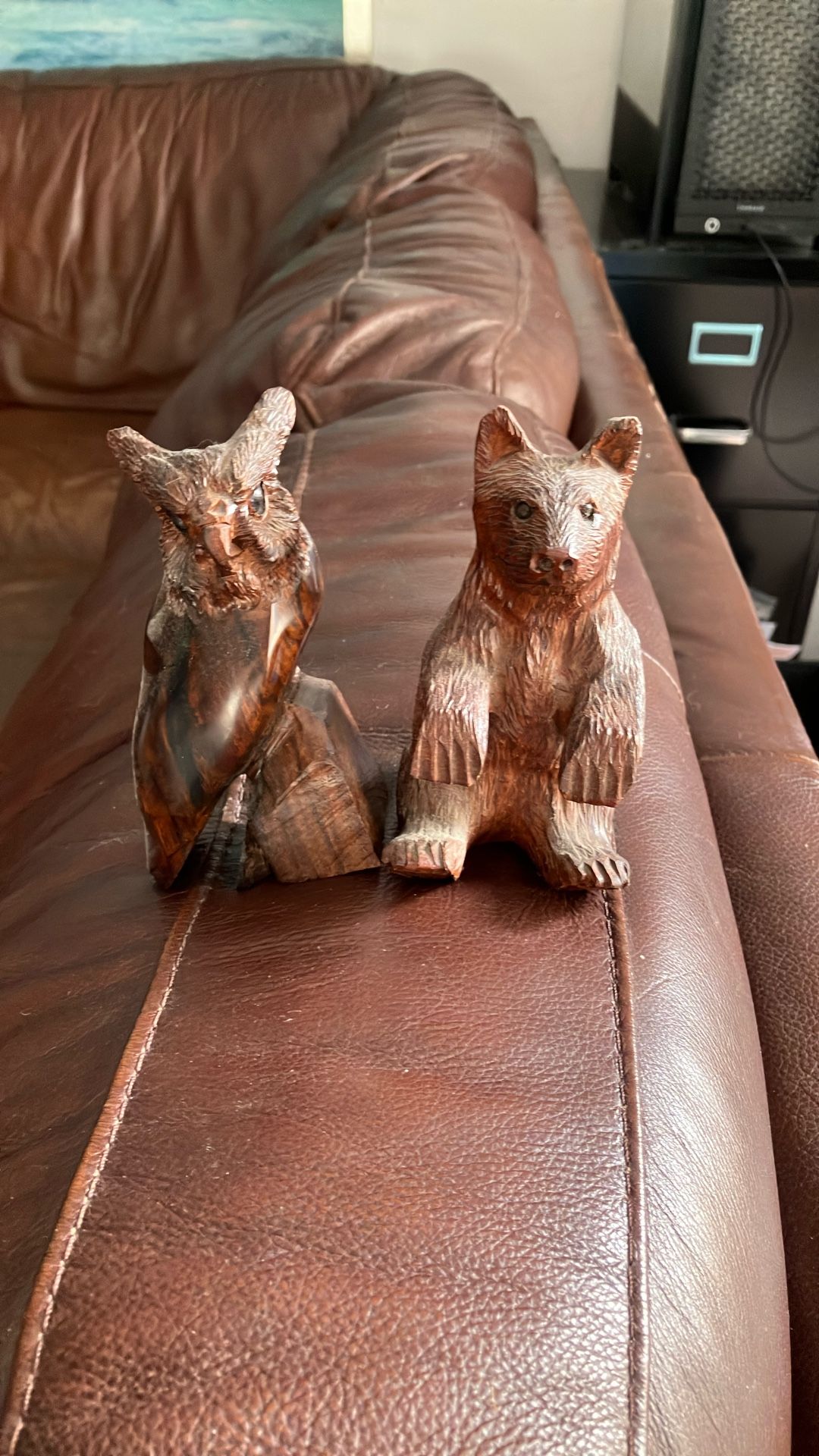 Owl & Bear wooden figurines