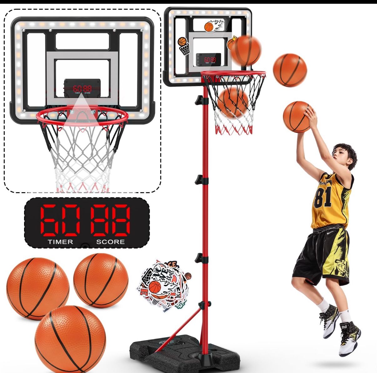 Adjustable Basketball Hoop Set - Adjustable Ht 148-179