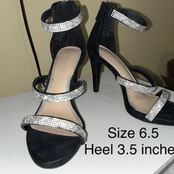 Black And Rhinestone Open Toe Heels