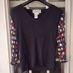 Joseph A. Black Bright Crochet Colorful Boho Sleeves Women’s small Blouse