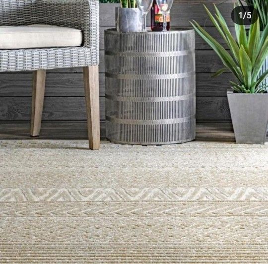 ✨️ R10#15 ($95) nuLOOM Kamryn Raised Tribal Bands Beige 8 ft. x 10 ft. Indoor/Outdoor Area Rug