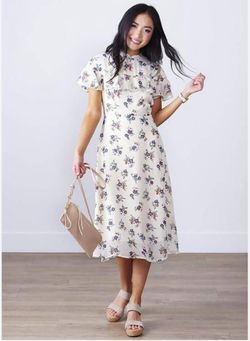 Sweet Salt Women Floral Homestead Classic Vintage Cream Lined Midi Dress Size 12