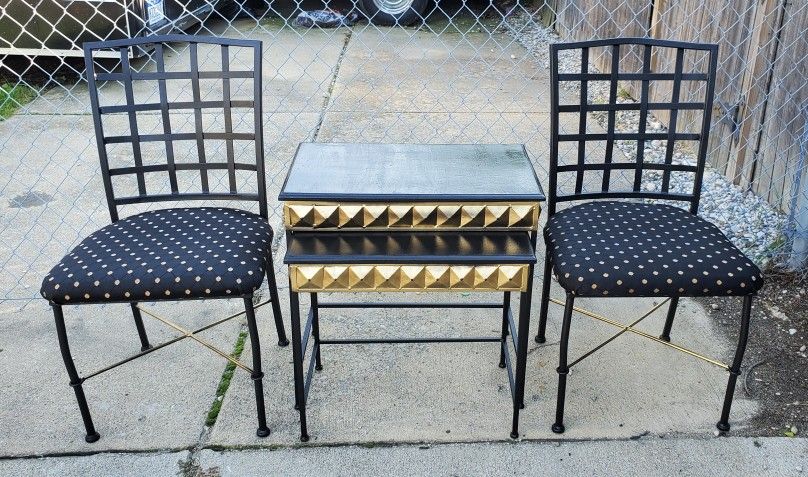 Art Deco Wrought Iron Stacking Tables and Chairs 4 Pc. Set