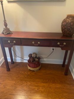 Solid Wood 3 Drawer Console Table – Cherry Brown Finish