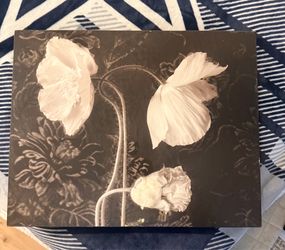 This is Poppy III by Sondra Wampler, a black and white floral canvas print featuring three poppies
