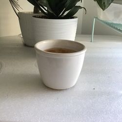 Small White Ceramic Planter With Drainage Hole