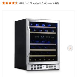 NewAir Dual Zone 24 in. 46-Bottle Built-In Wine Cooler Fridge Refrigerator with Lock and Reversible Door in Stainless Steel
