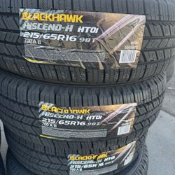 (4) 215/65R16  SET OF NEW TIRES BLACKHAWK  50.000 MILES ! INSTALLED AND BALANCE!