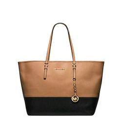 Michael Kors 35H7GTVT2L Jet Set Medium Carryall Leather Tote - Black /Brown 