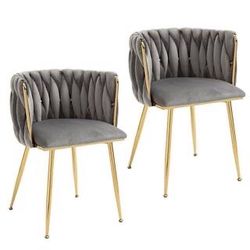 Gray Velvet Accent Chairs with Gold Legs – Set of 2