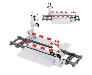 Train Crossing Building Block Set 04 for Train Track Layouts, 128 Pieces Adds a detailed train crossing gate to railroad tracks and is Compatible with