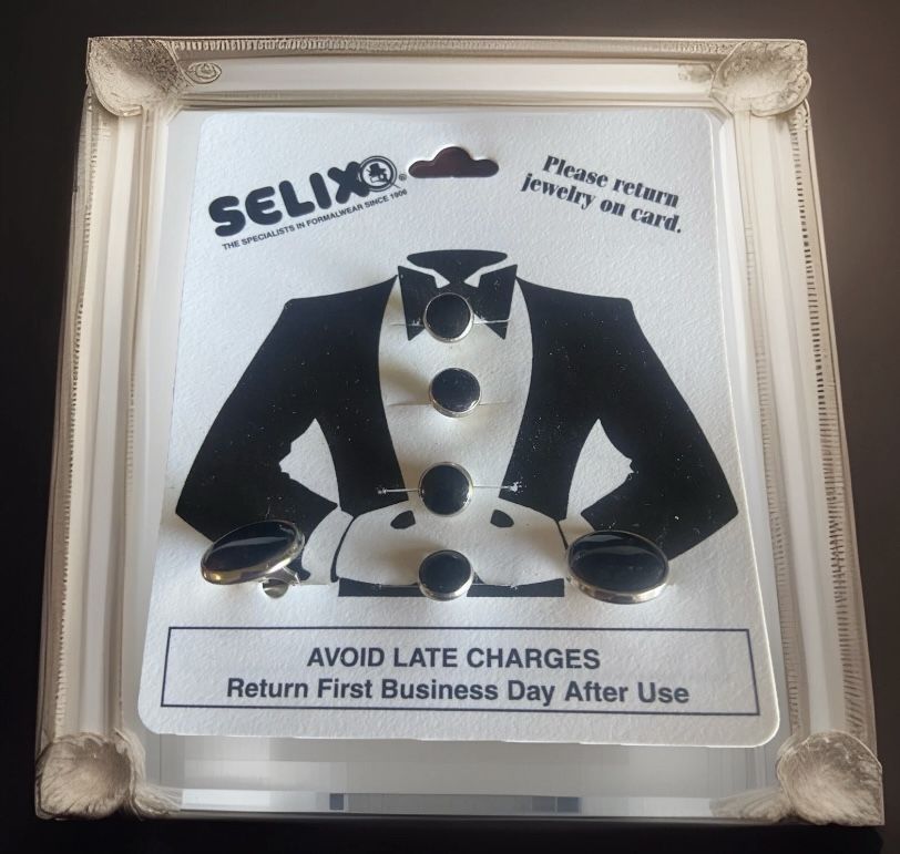 Selix Tuxedo Formal Cufflinks and Shirt Studs (4) Set Black/Silver - New