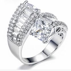 💕 Double Created White Sapphire Baguette Ring Stamped 925 SZ 6 / 6 1/2 / 7 / 10 *See My Other 800 Items*