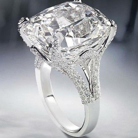 Crystal Clear Super Large Radiant Cut Zircon Silver Plated Wedding Ring, L158