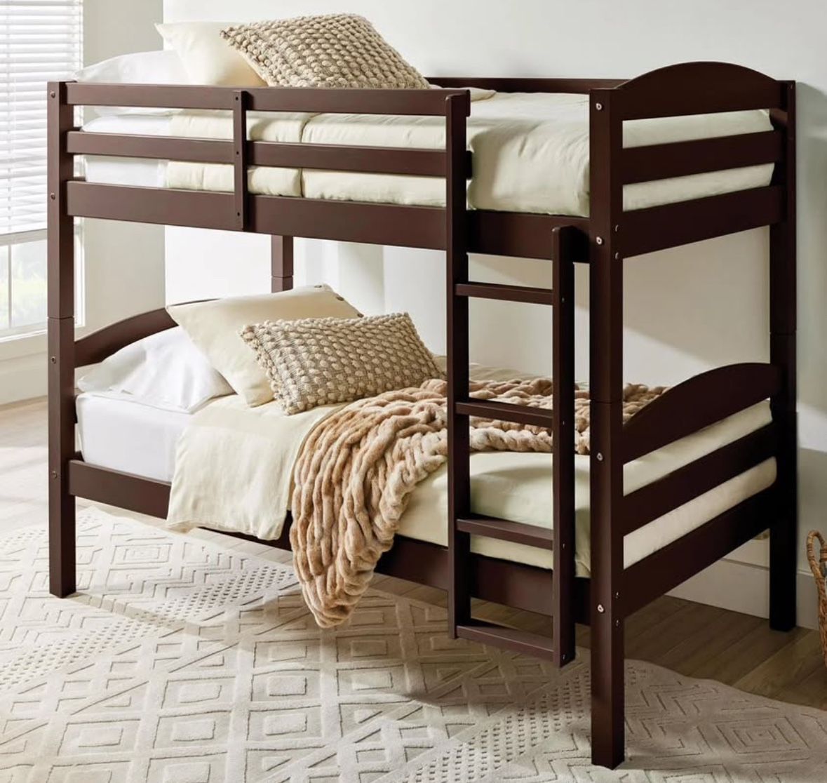 Better Homes & Gardens Leighton Solid Wood Twin-over-Twin Convertible Bunk Bed, Mocha (Brand New)