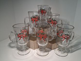 New Libby Holly Berries & Bows Irish Coffee Mugs