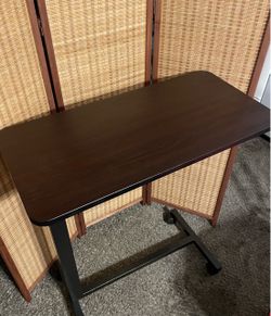 **NEW**Drive  Overbed Table with Wheels, Woodgrain Top, Silver Vein  Overbed Table with Wheels Offers Secure Height Adjustment and Smooth Rolling Desi
