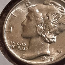 ☆1945~D~10C  Mercury dime Full band  Ms☆ Make an offer
