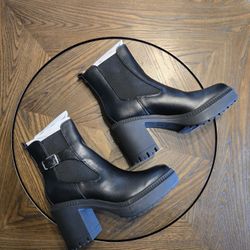 Calvin Klein Women's Fayth Buckled Block Heel Lug Sole Booties Black Size 11