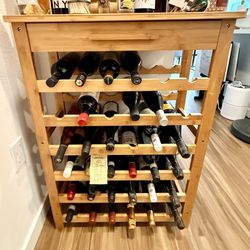 Wood Wine Rack w/ Storage Shelf – Holds Multiple Bottles – $60