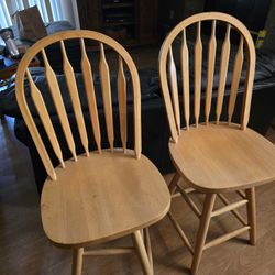 Pair Of Oak Swivel  High Back Stools