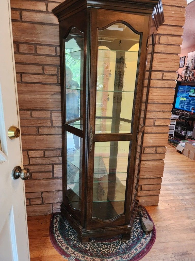 Wood Curio Display Cabinet With Lights