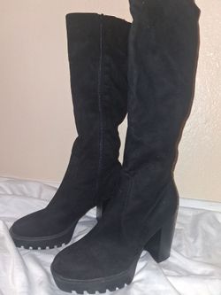 black faux suede platform boots