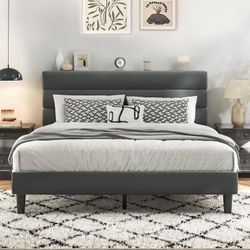 Queen bed frame with headboard, platform bed with wooden slats, easy to assemble