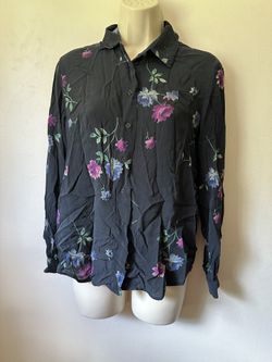 Jones New York Black and Purple Silk Blouse