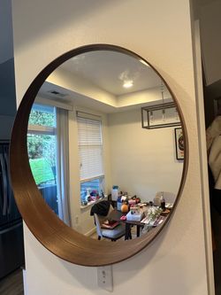 Large Round Wall Mirror Wood Frame