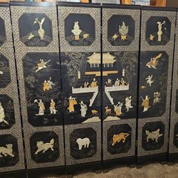 Beautiful Chinese Black Lacquer & Jade Panels